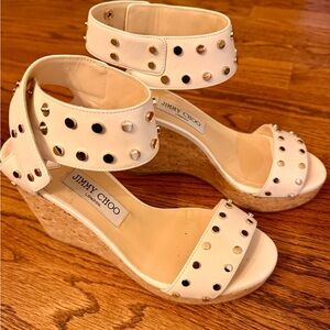 Jimmy Choo Cream and Gold Studded Wedges